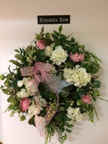 Hydrangea Wreath in Seams Like Home bed and breakfast
